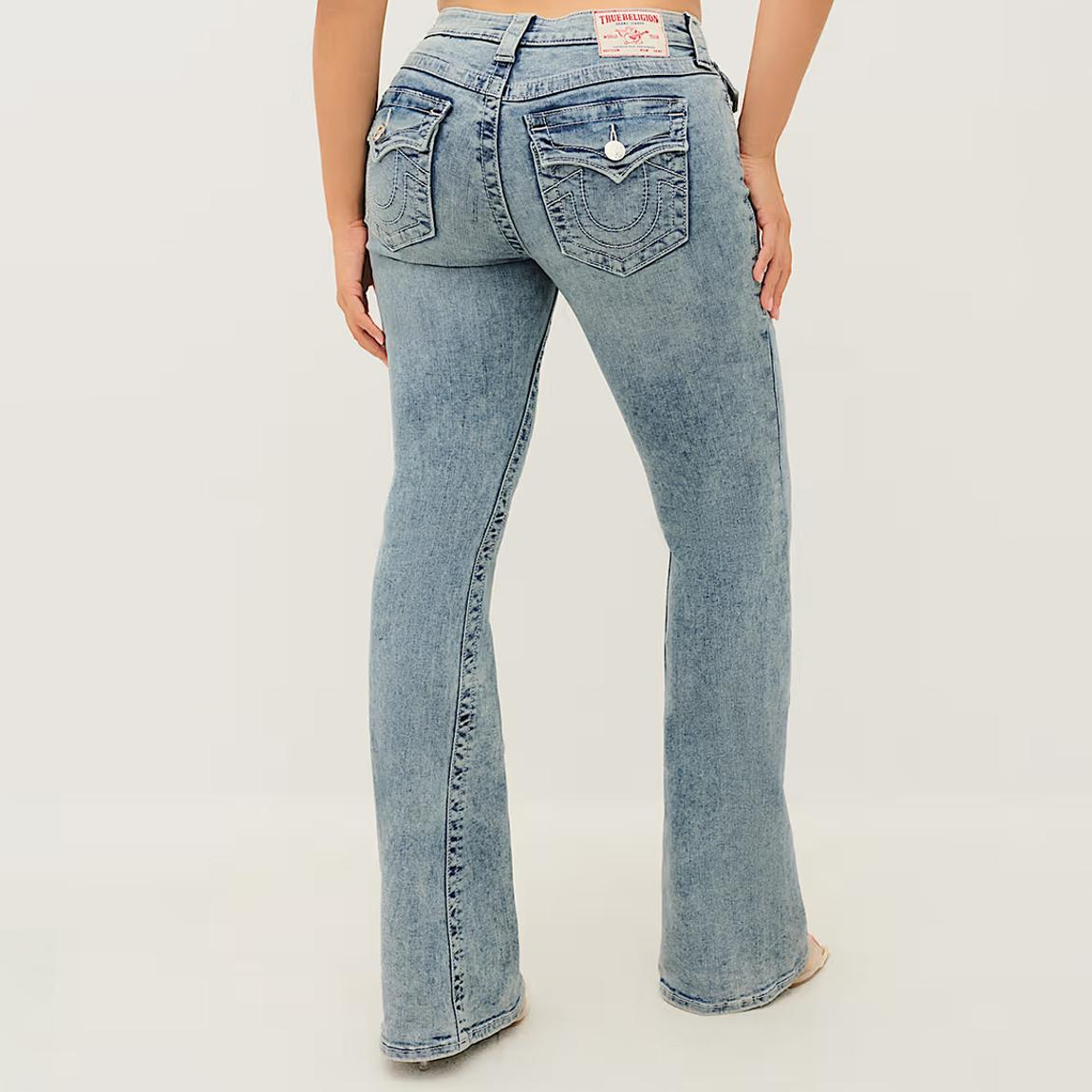True Religion Washed Denim Joey Mr Flare Flap Jeans - BrandAlley