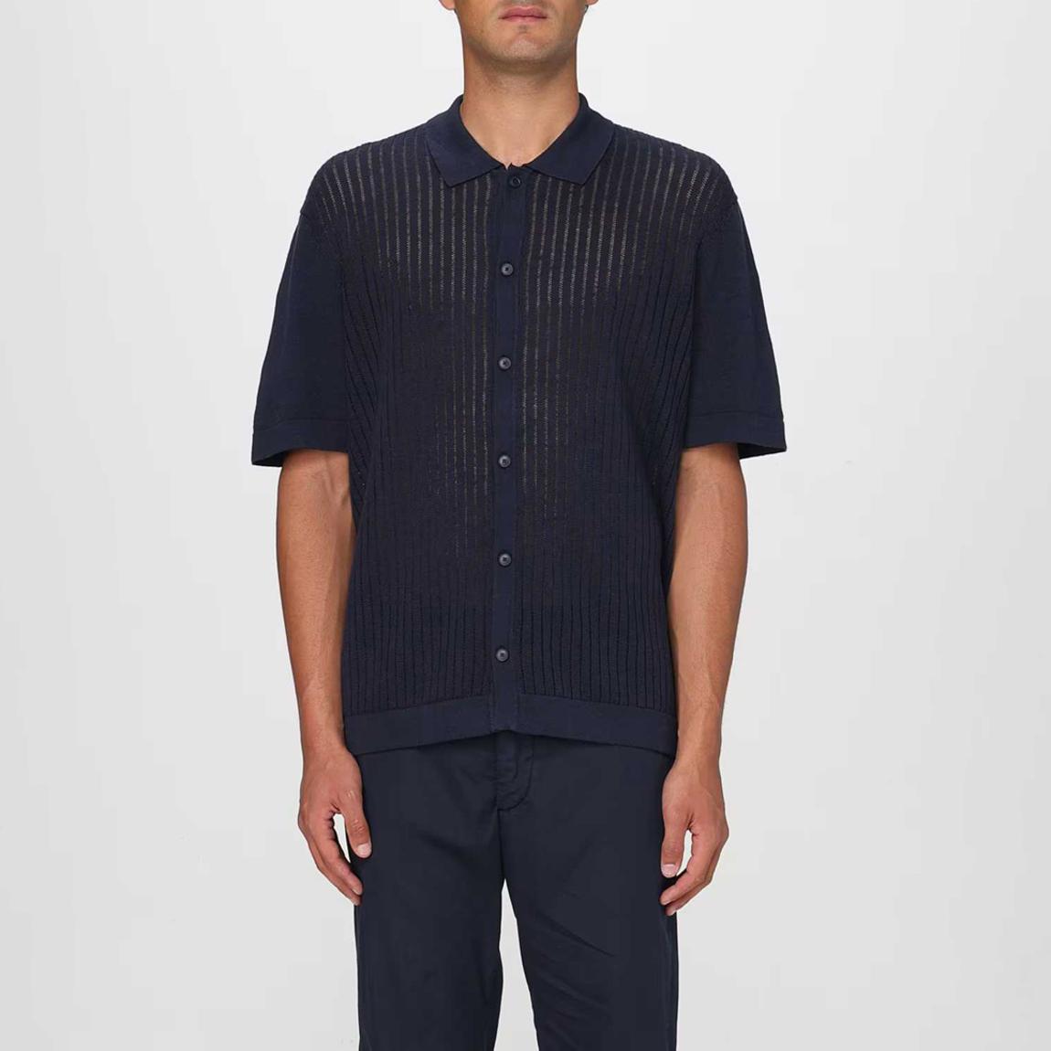 Navy Linen Blend Kamicino Shirt main product photo
