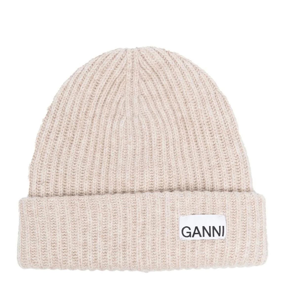 Beige Ganni Wool Ribbed Beanie main product photo