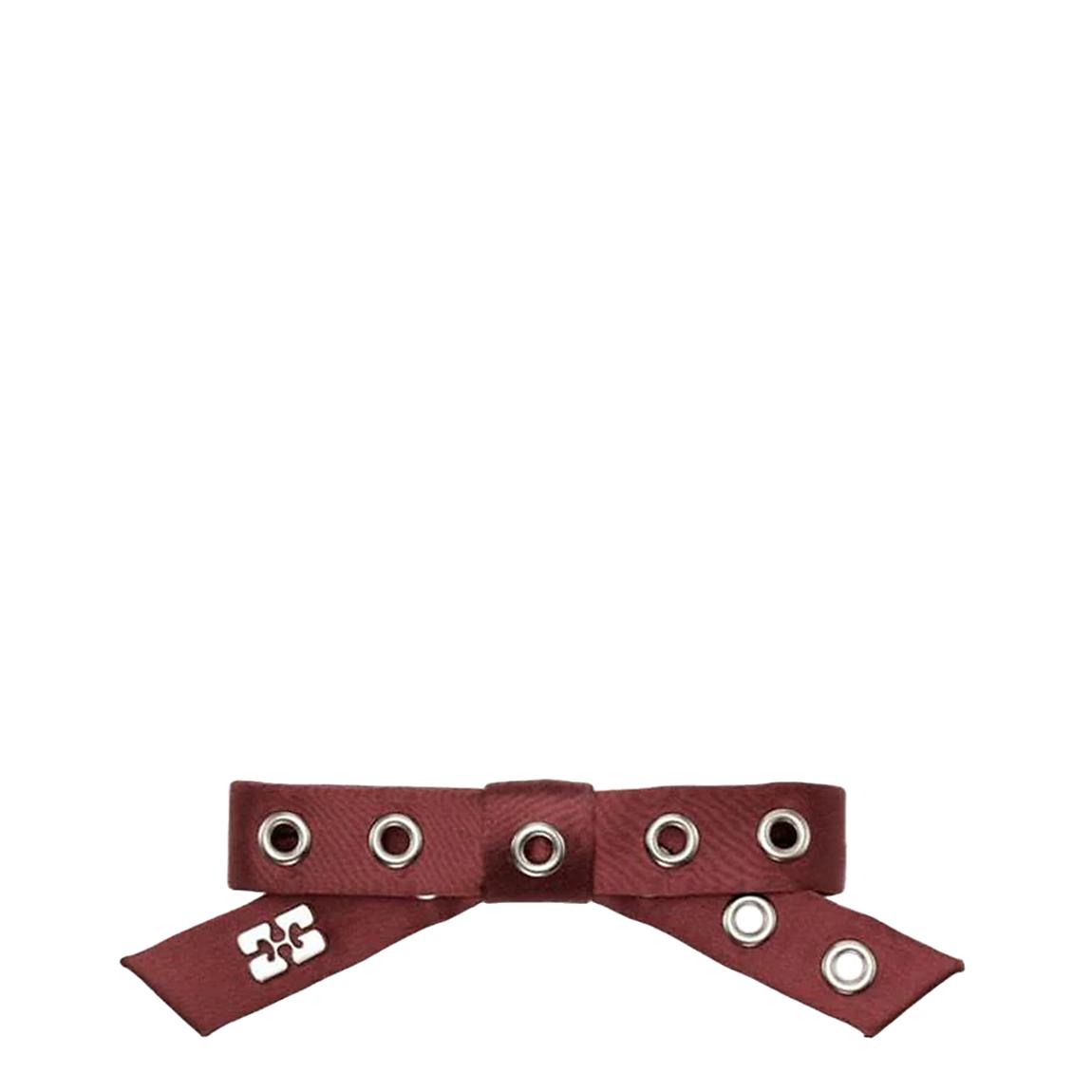 Burgundy Ganni Satin Eyelet Bow Barrette main product photo
