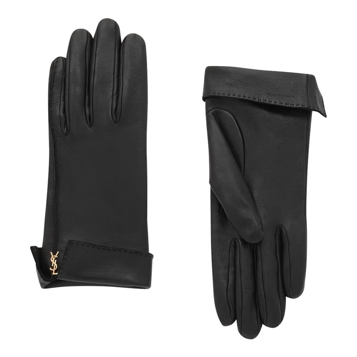 Black Saint Laurent Cassandre Leather Gloves main product photo