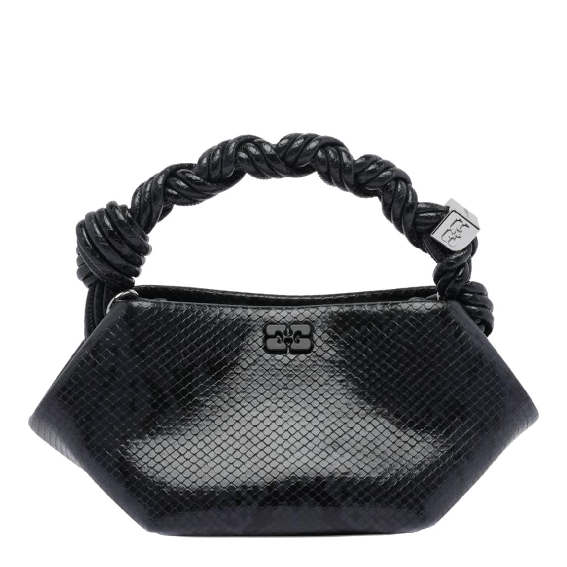 Black Ganni Textured Small Twisted-Handle Shoulder Bag main product photo