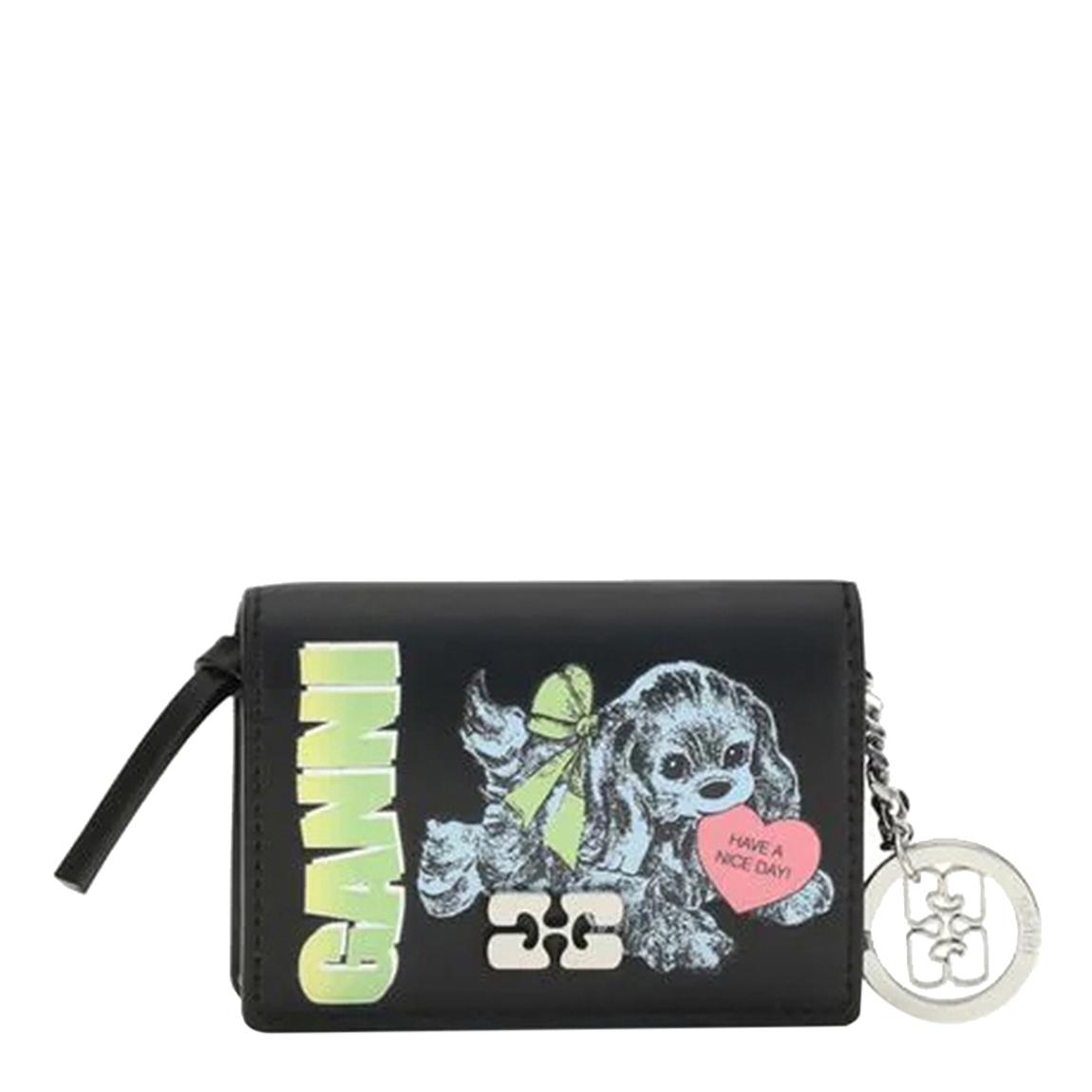Black Ganni Flap Blue Dog Card Holder main product photo