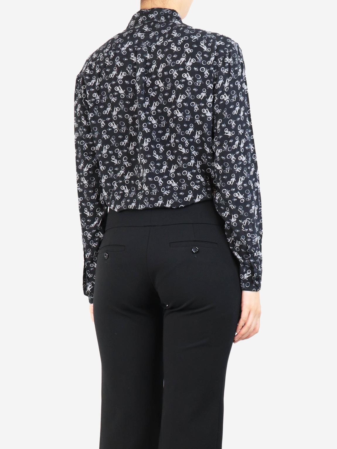 Black motorcyle printed silk shirt main product photo