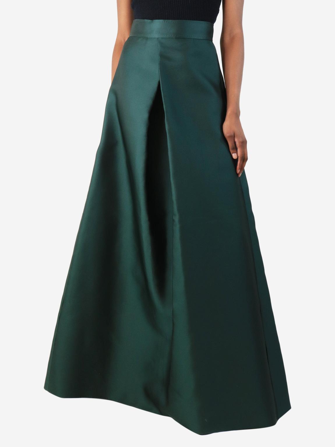 Dark green pleated maxi skirt main product photo