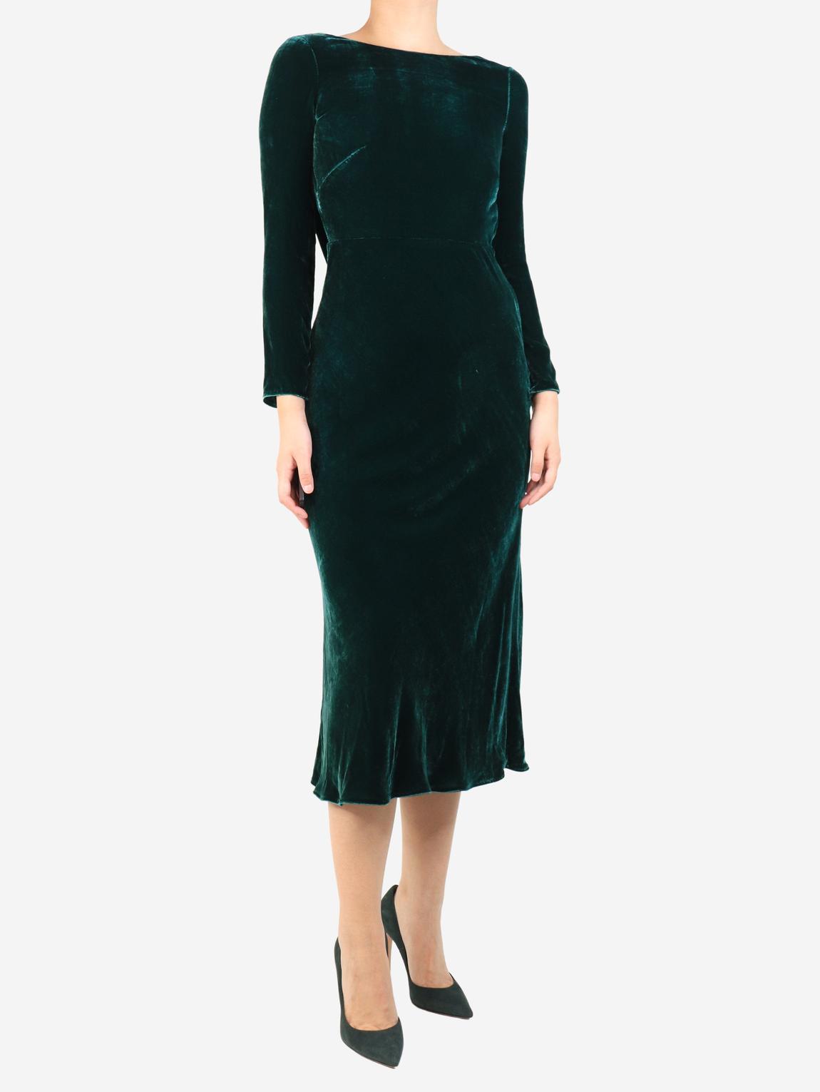 Emerald green velvet open-back midi dress main product photo