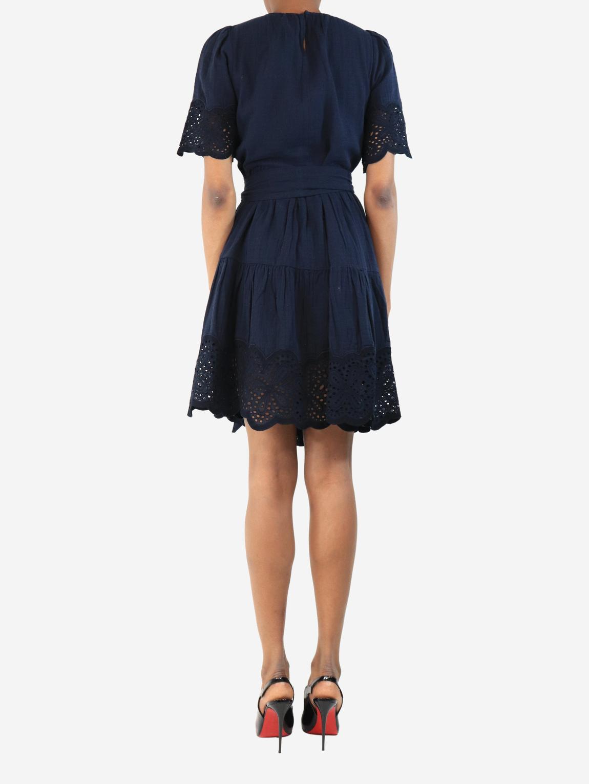 Navy blue cheesecloth broderie mini dress main product photo