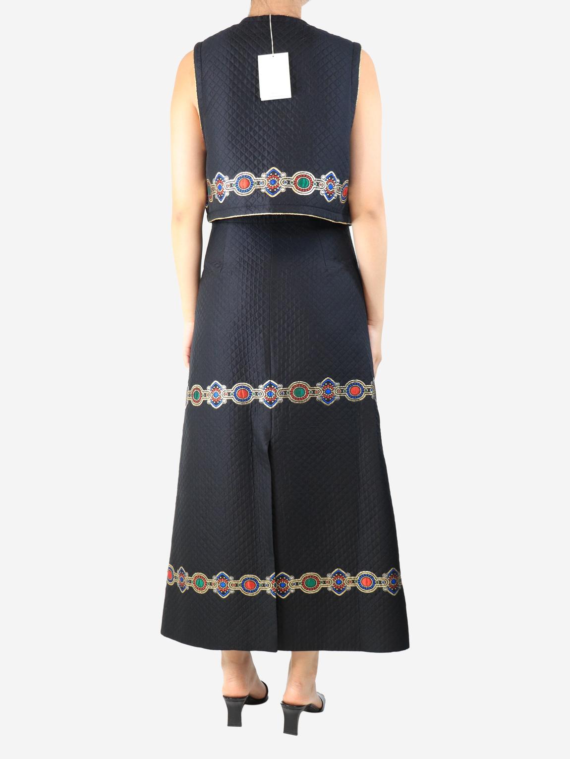 Black quilted jewellery jacquard waistcoat and skirt set main product photo