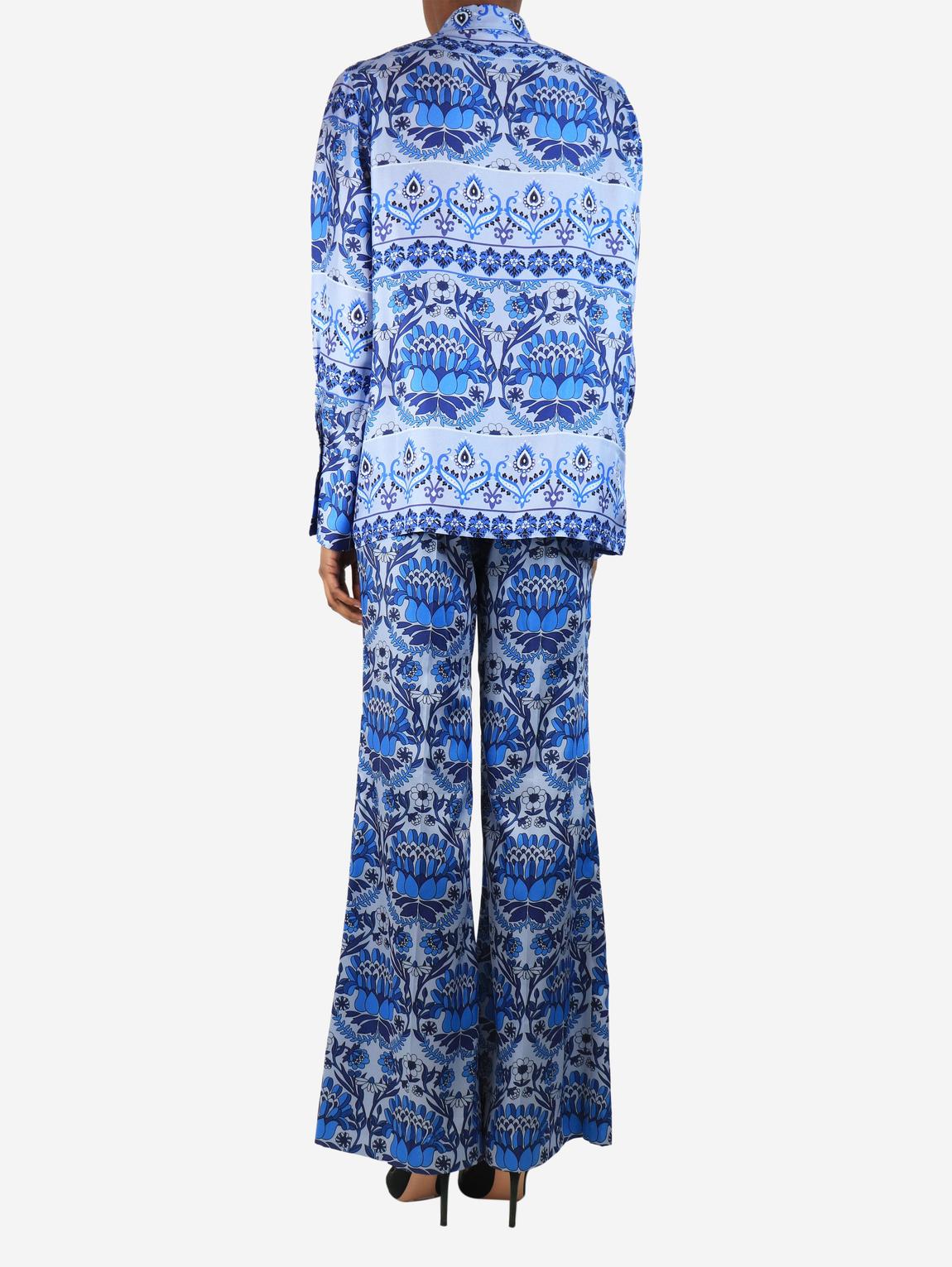 Blue scarf print shirt and trouser set main product photo