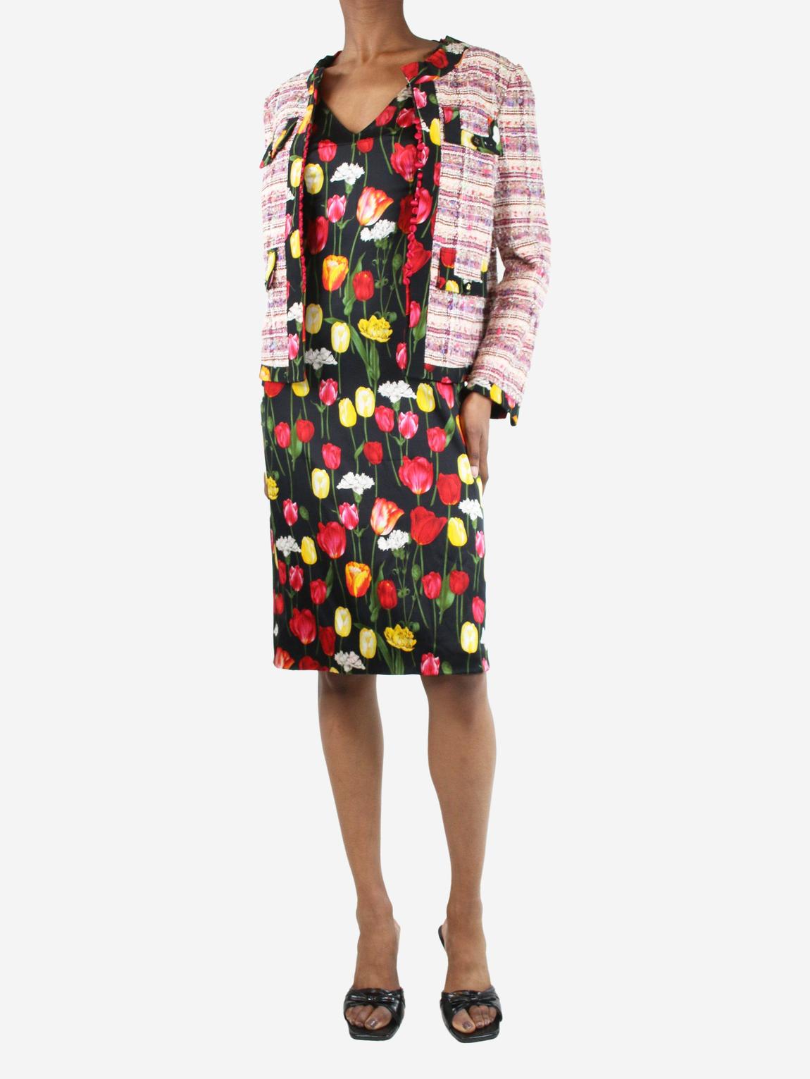 Multicolour floral-printed dress and tweed jacket set main product photo