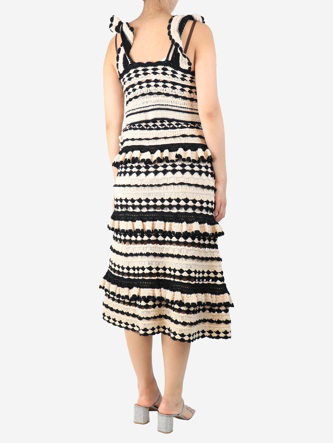 Neutral and black striped crochet top and midi skirt set main product photo