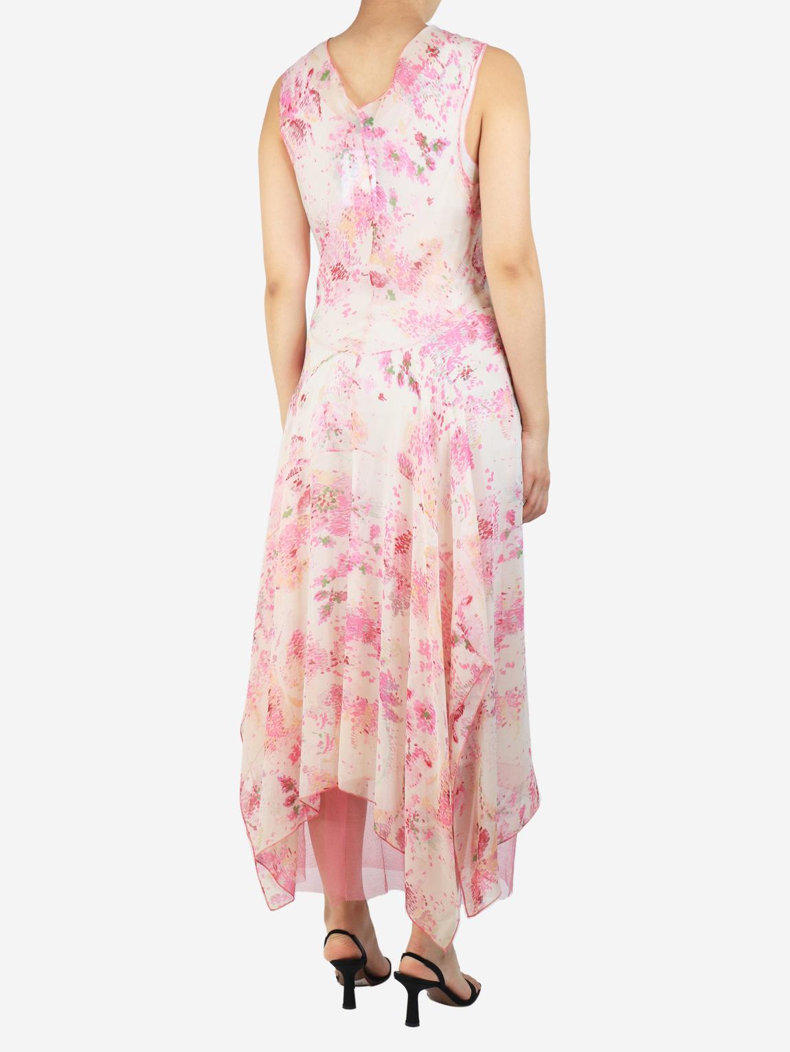 Pink floral printed midi silk dress main product photo