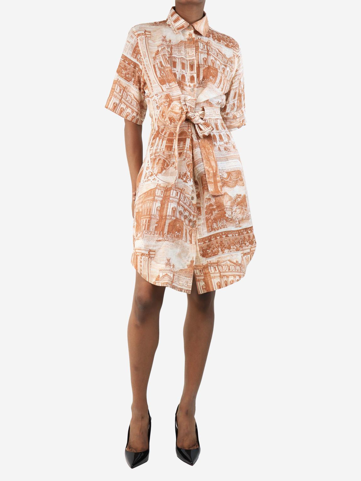 Orange linen printed shirt dress main product photo