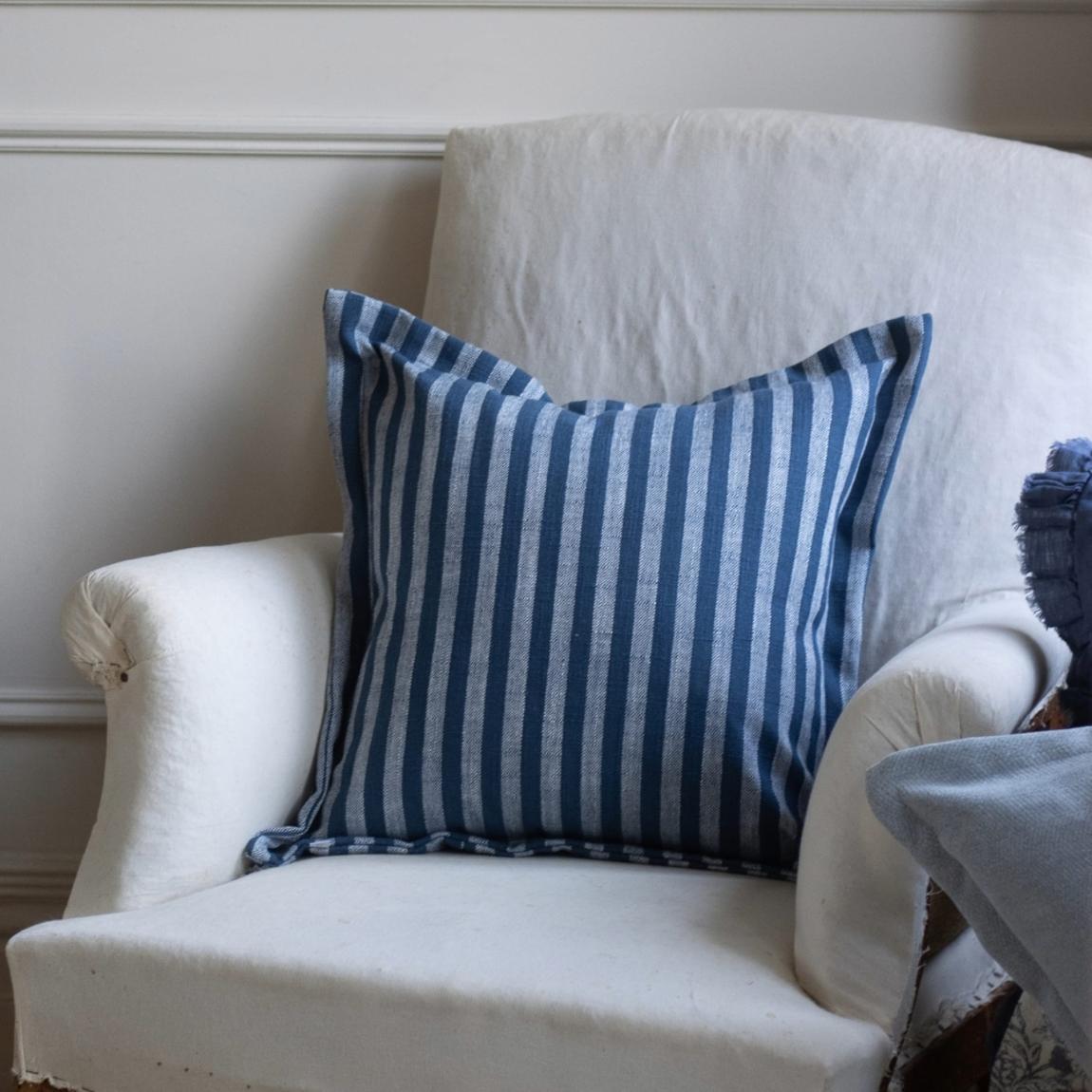 Vienna Navy Stripe Flanged Edge Cushion 45x45 main product photo