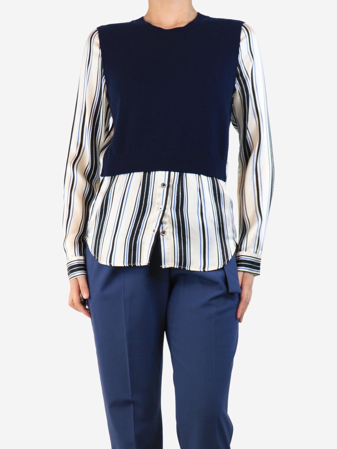 Navy cashmere jumper with silk stripe sleeve main product photo