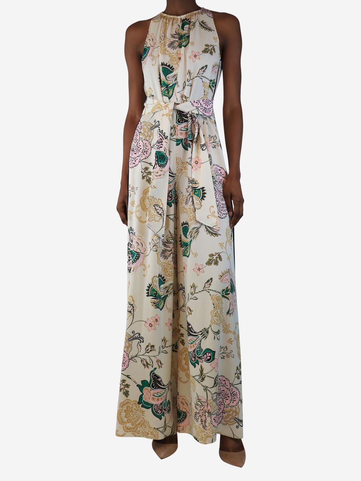 Cream floral print belted jumpsuit main product photo