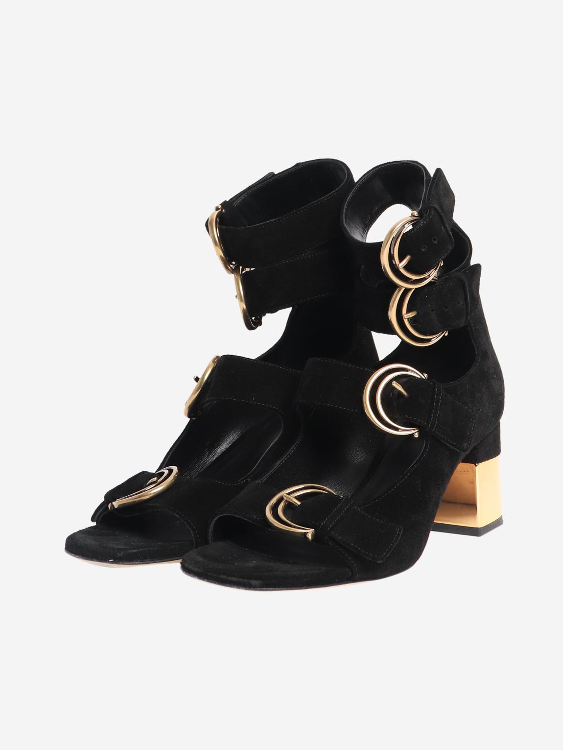 Black suede open-toe pumps main product photo