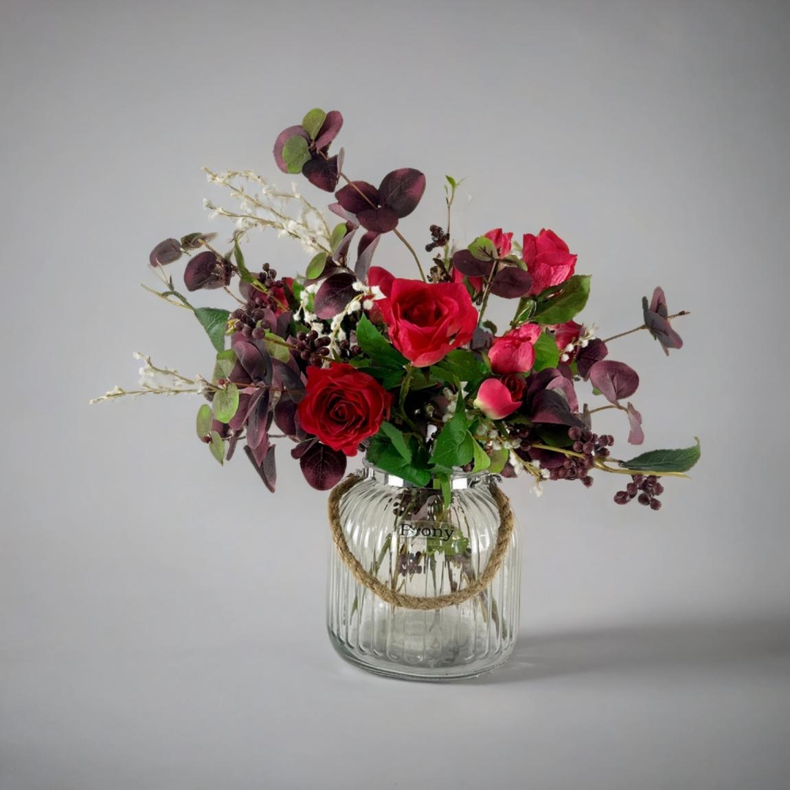 Roses, Berries and Foliage in a Rope Lantern Vase with Gift Bag and Champagne Rose Fragrance stick main product photo