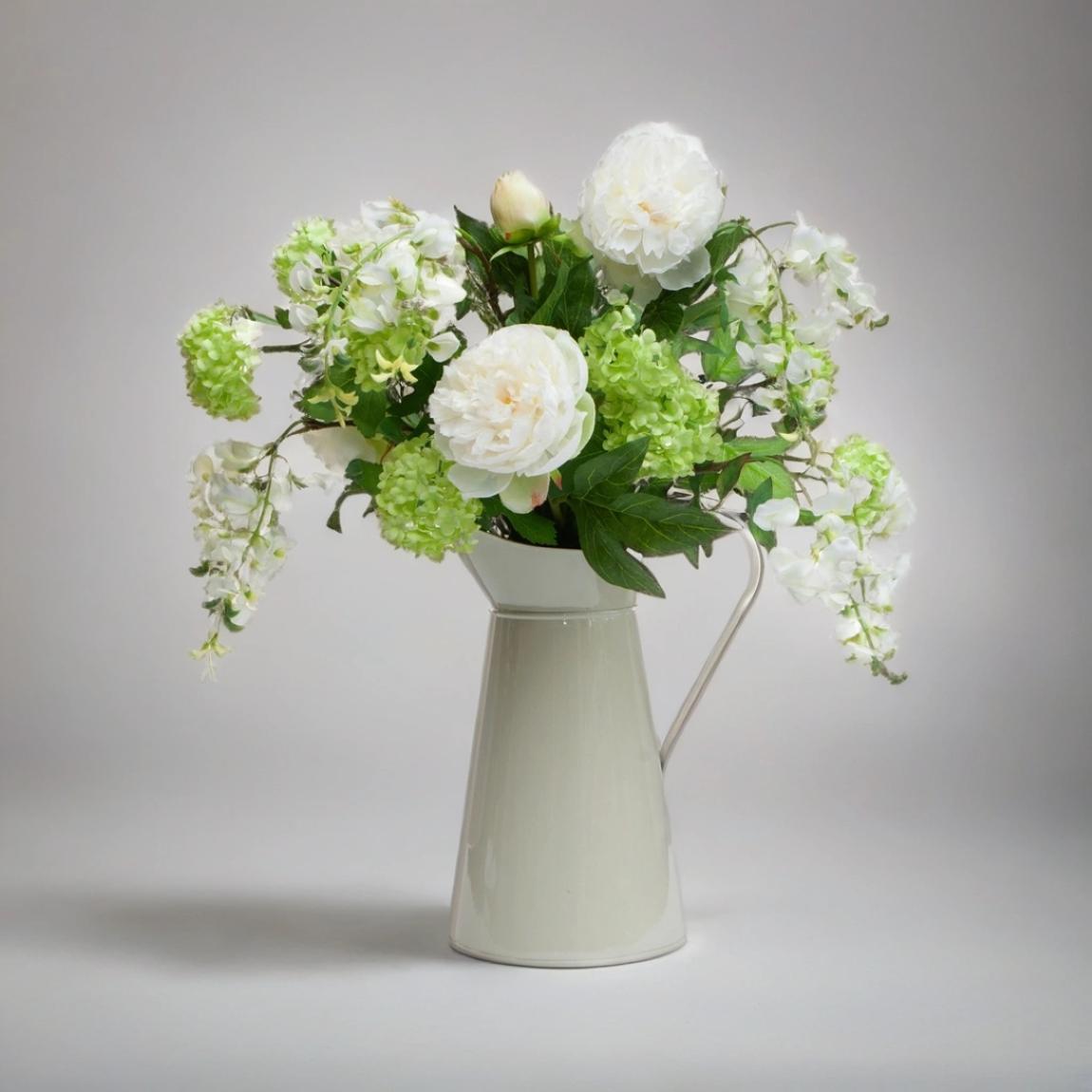 Peonies , Viburnum, and Wisteria in a Large Metal Jug main product photo