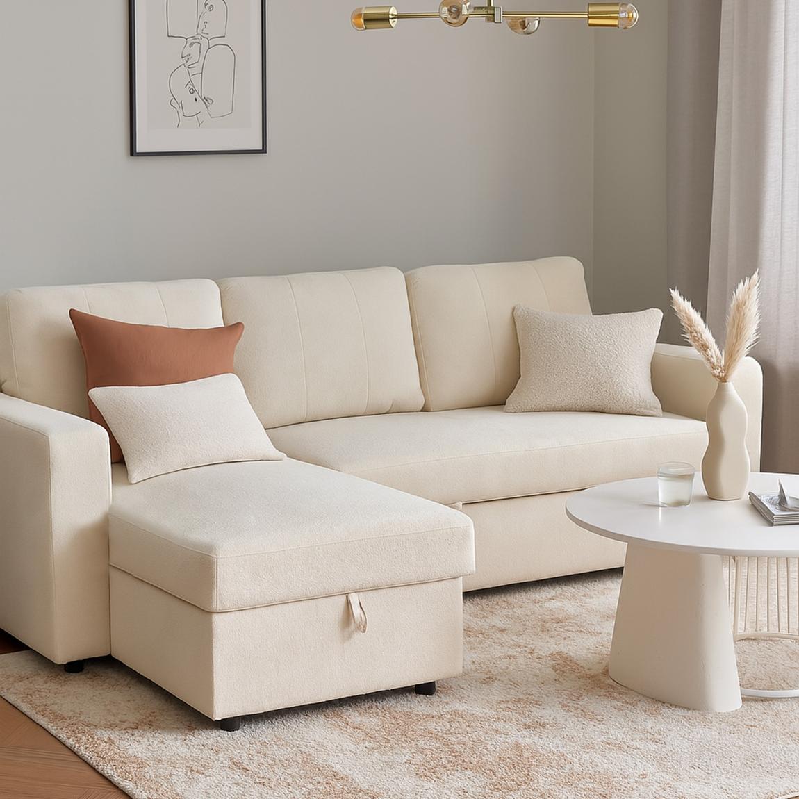Nexis Corner Sofa Bed with Storage, Chaise on the Left, Natural main product photo