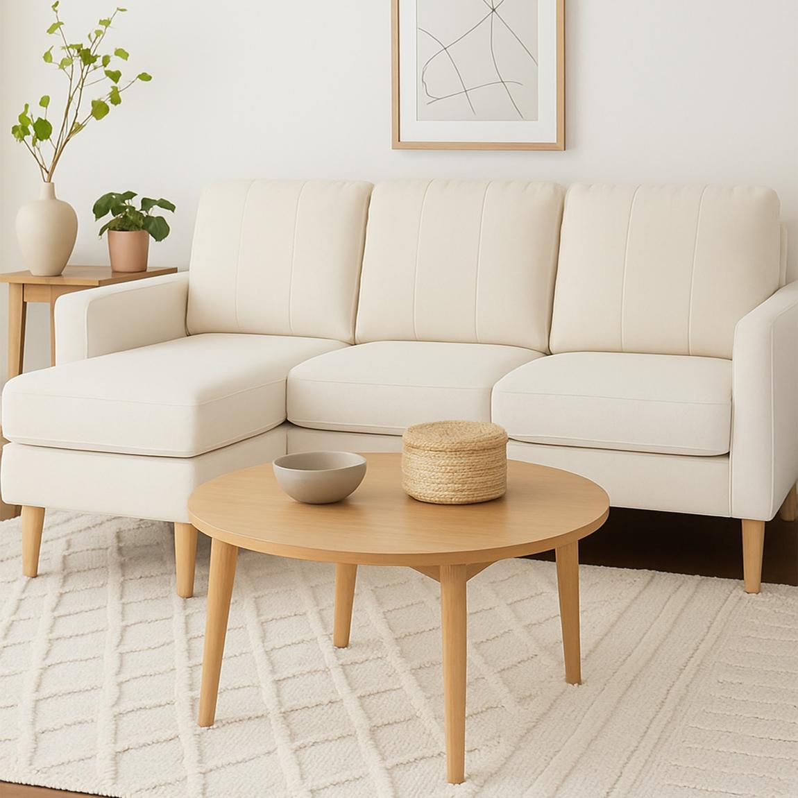 Pad Compact Sofa with Reversible Chaise, Natural main product photo
