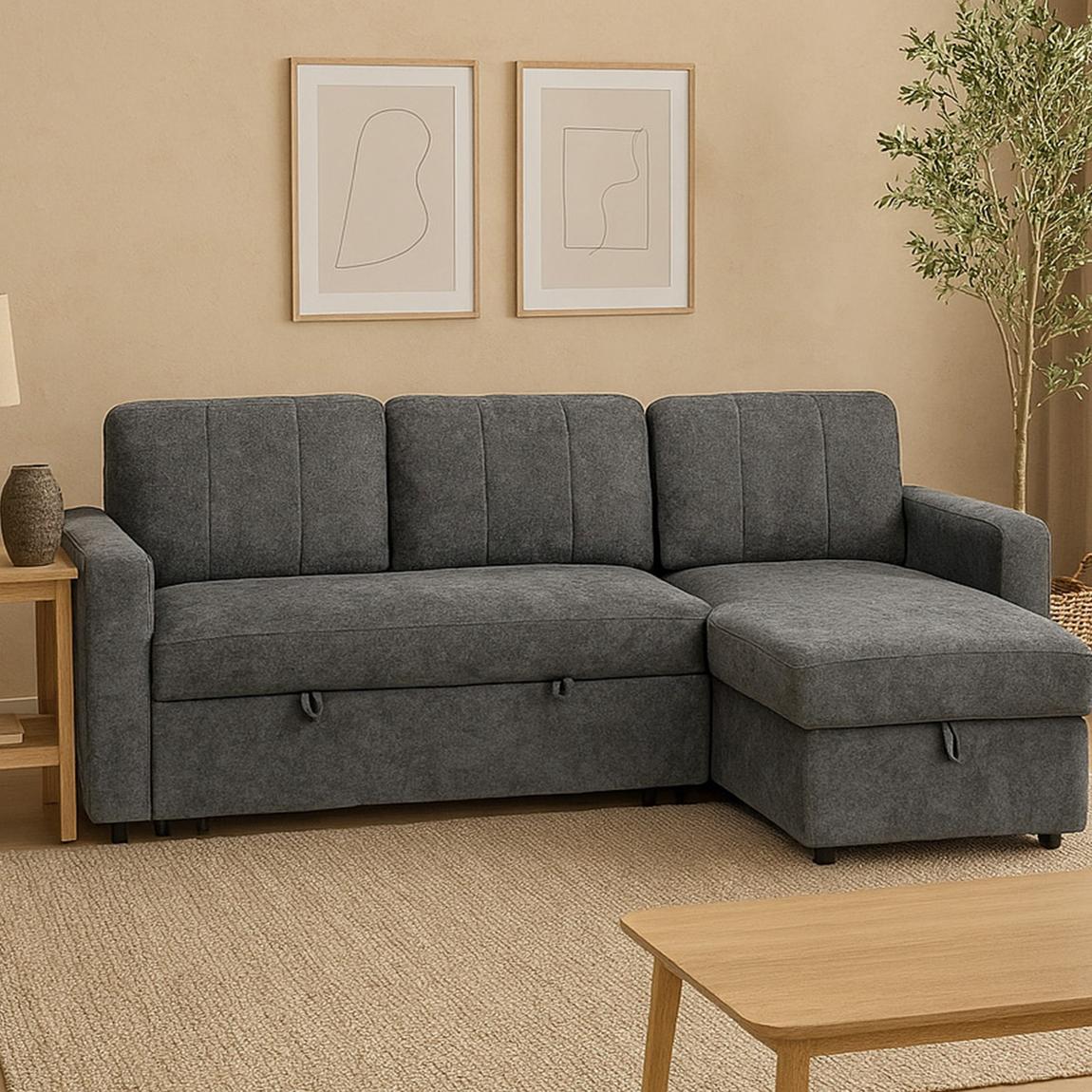 Nexis Corner Sofa Bed with Storage, Chaise on the Right, Charcoal main product photo