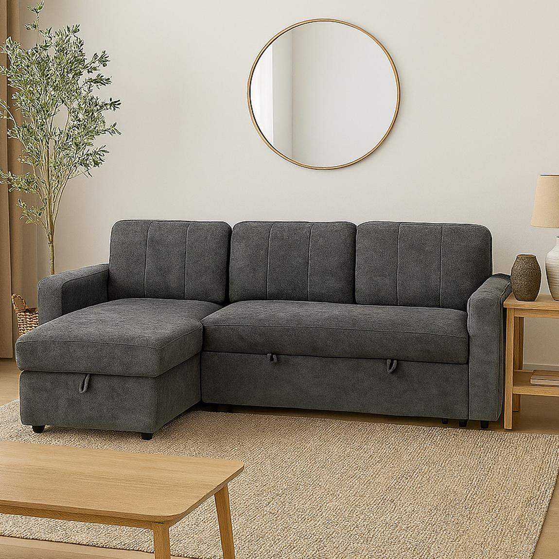 Nexis Corner Sofa Bed with Storage, Chaise on the Left, Charcoal main product photo