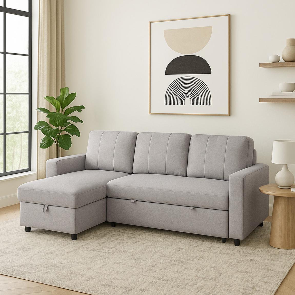 Nexis Corner Sofa Bed with Storage, Chaise on the Left, Grey main product photo