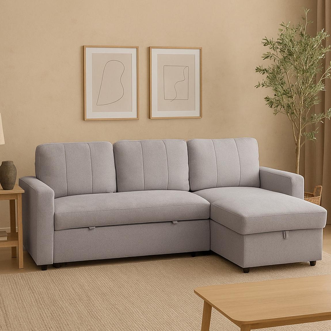 Nexis Corner Sofa Bed with Storage, Chaise on the Right, Grey main product photo