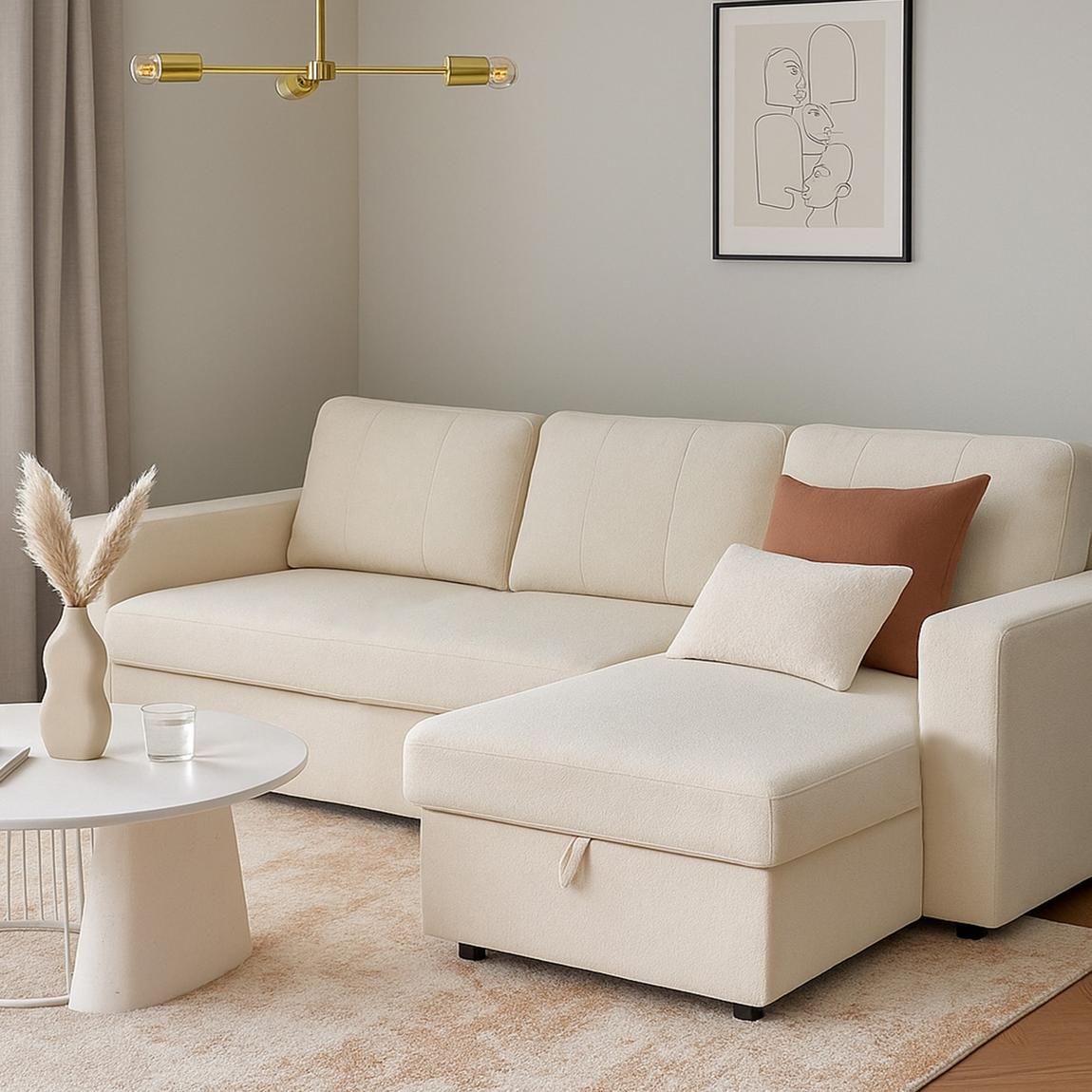 Nexis Corner Sofa Bed with Storage, Chaise on the Right Natural main product photo