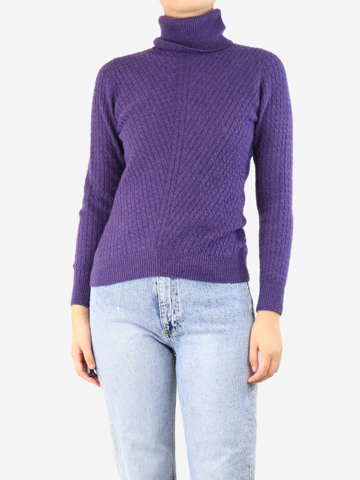 Purple cable-knit funnel-neck jumper main product photo