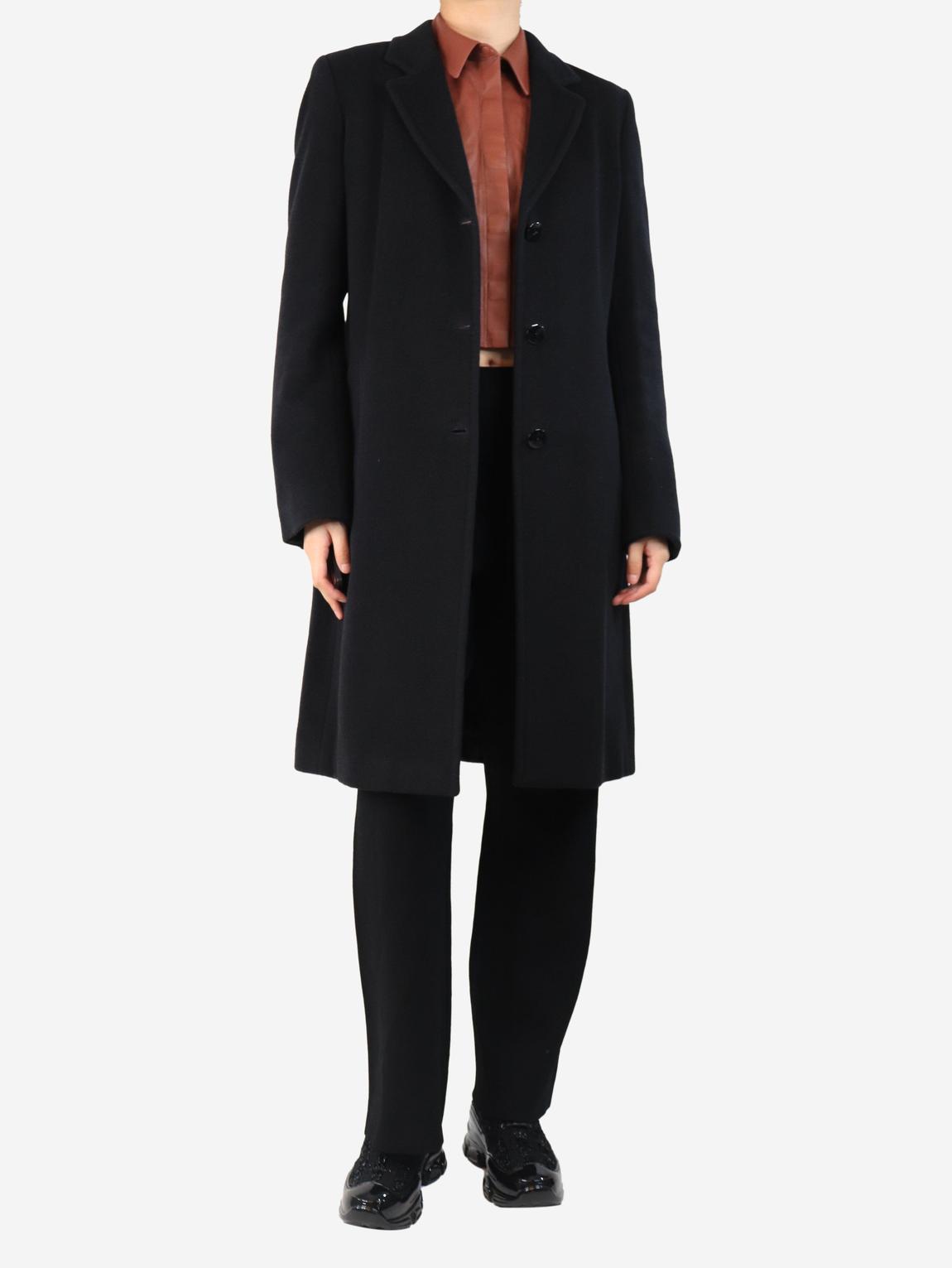 Black wool long notched lapel coat main product photo