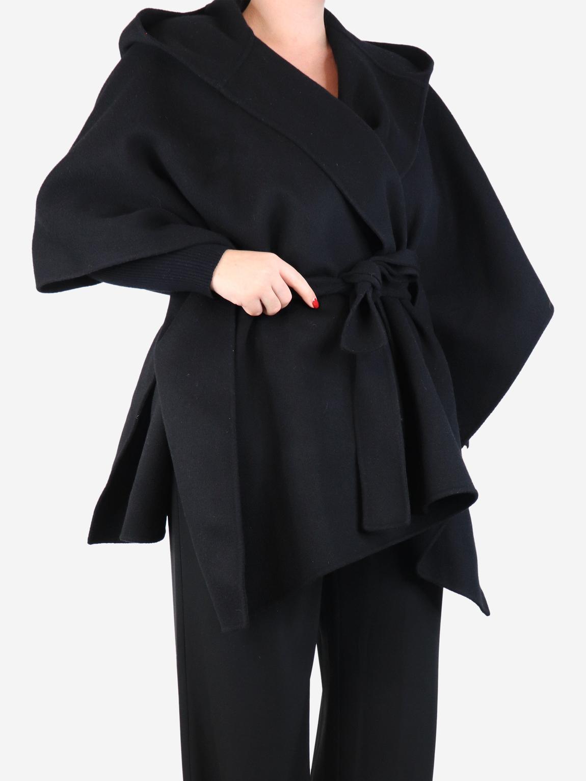 Black wool-blend hooded cape main product photo