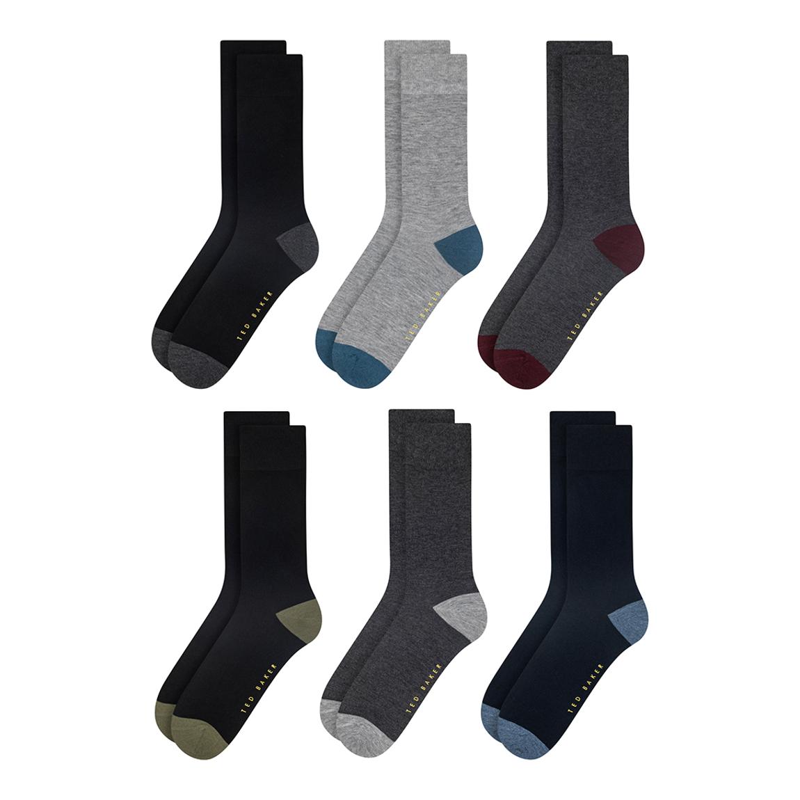 Black-Grey 6 Pack Mens Non Terry Crew Socks main product photo