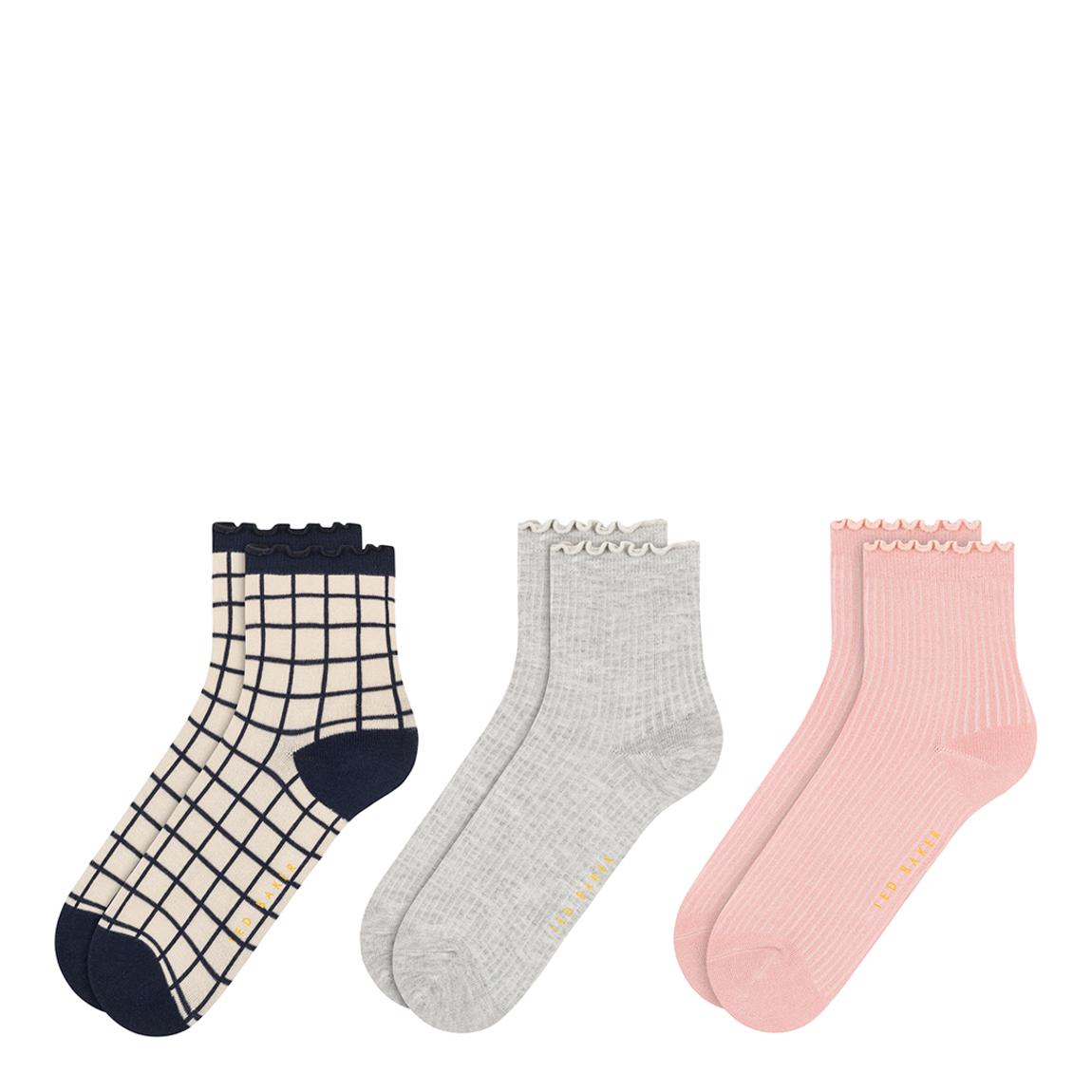 Navy 3 Pack Womens Non Terry Ruffle Anklet Socks main product photo