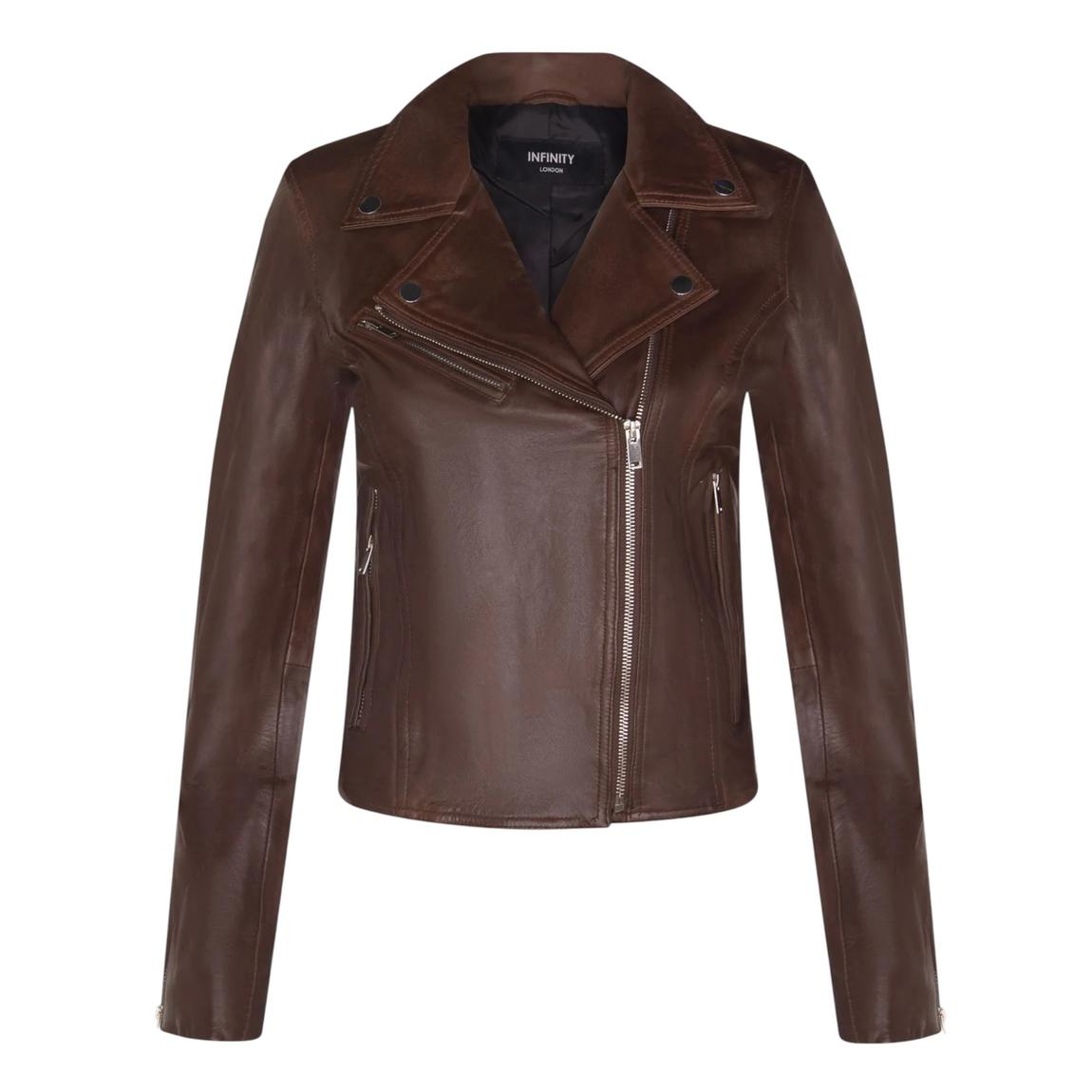 Womens Brown Classic Leather Brando Biker Jacket-Loughton main product photo