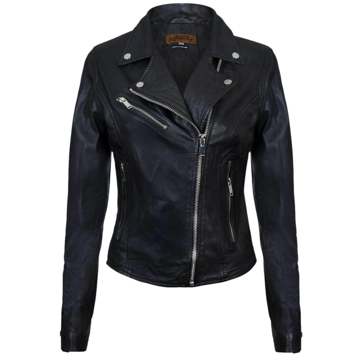 Womens Black Classic Leather Brando Biker Jacket-Loughton main product photo