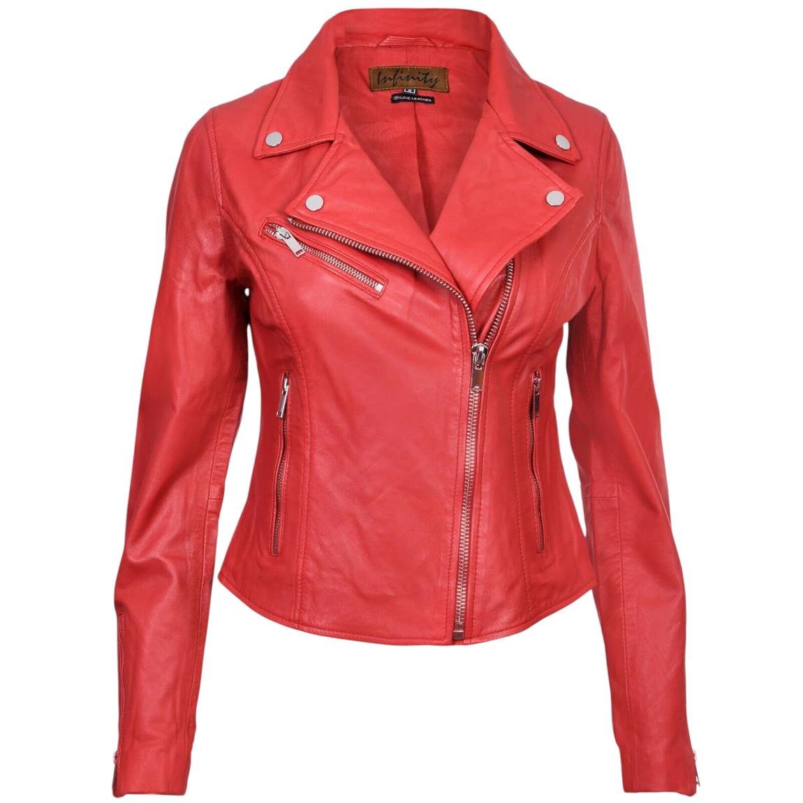 Womens Red Classic Leather Brando Biker Jacket-Loughton main product photo