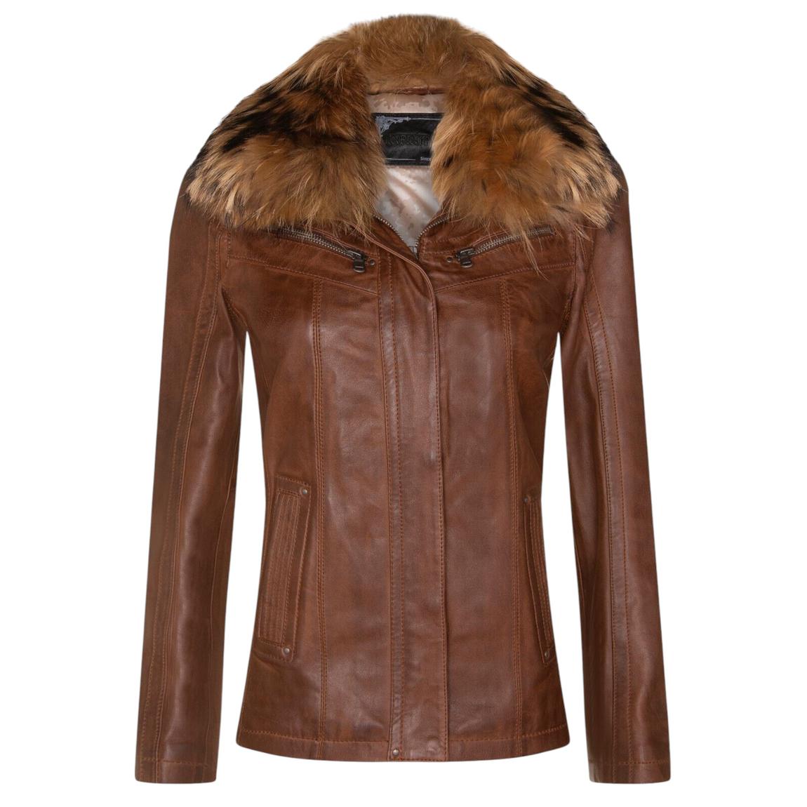 Womens Tan Brown Slim Fit Leather Parker Jacket-Millom main product photo