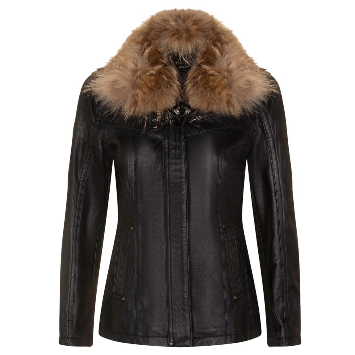 Womens Black Slim Fit Leather Parker Jacket-Millom main product photo