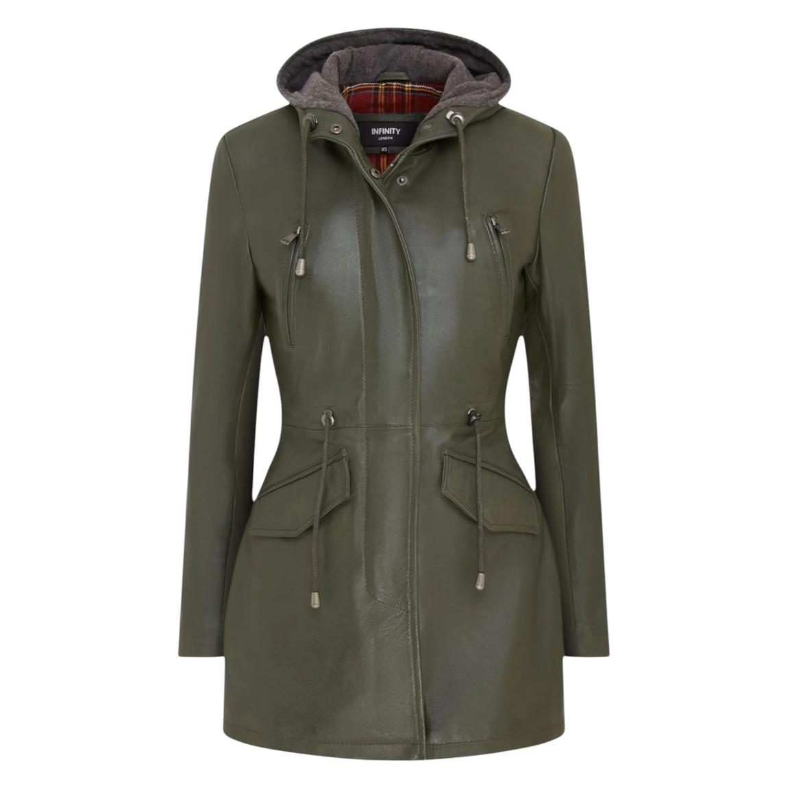 Womens Green Mid Length Hooded Parka Jacket-Oakengates main product photo