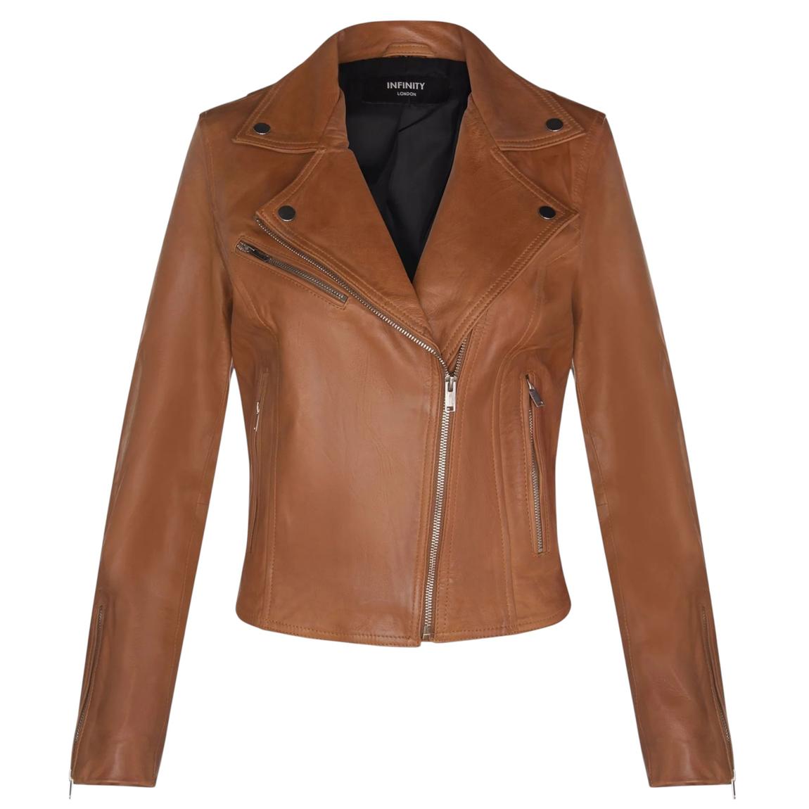 Womens Tan Brown Classic Leather Brando Biker Jacket-Loughton main product photo
