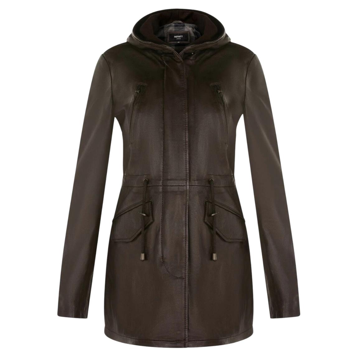 Womens Brown Mid Length Hooded Parka Jacket-Oakengates main product photo