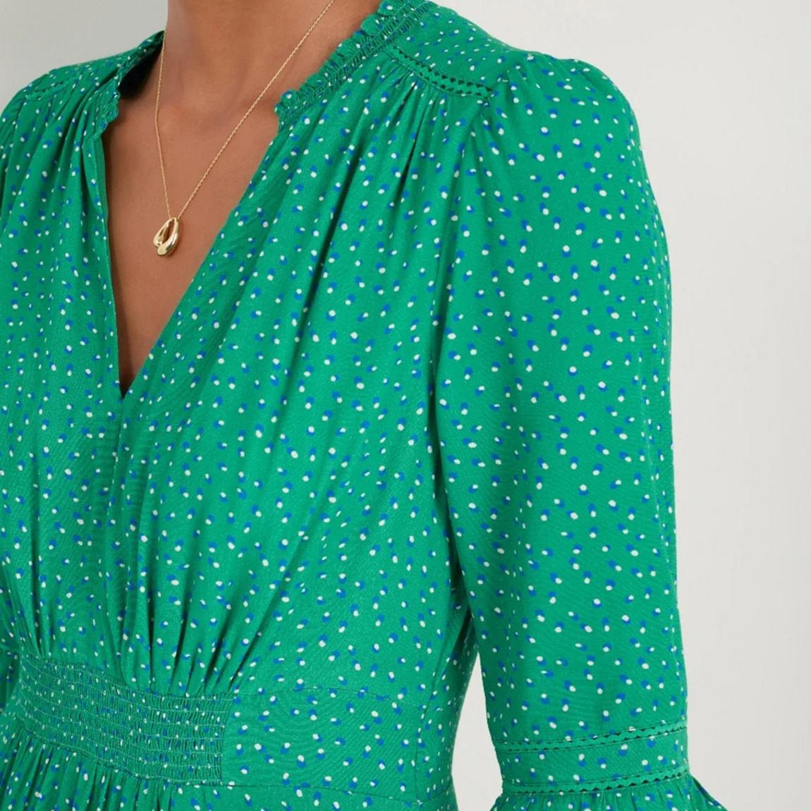 Wyse Jade Green Seed Print Vivien Dress - BrandAlley