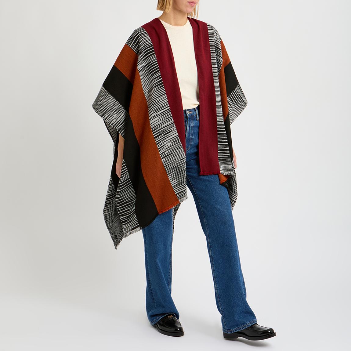 Orange & Black Multi Stripe Mid Length Poncho main product photo