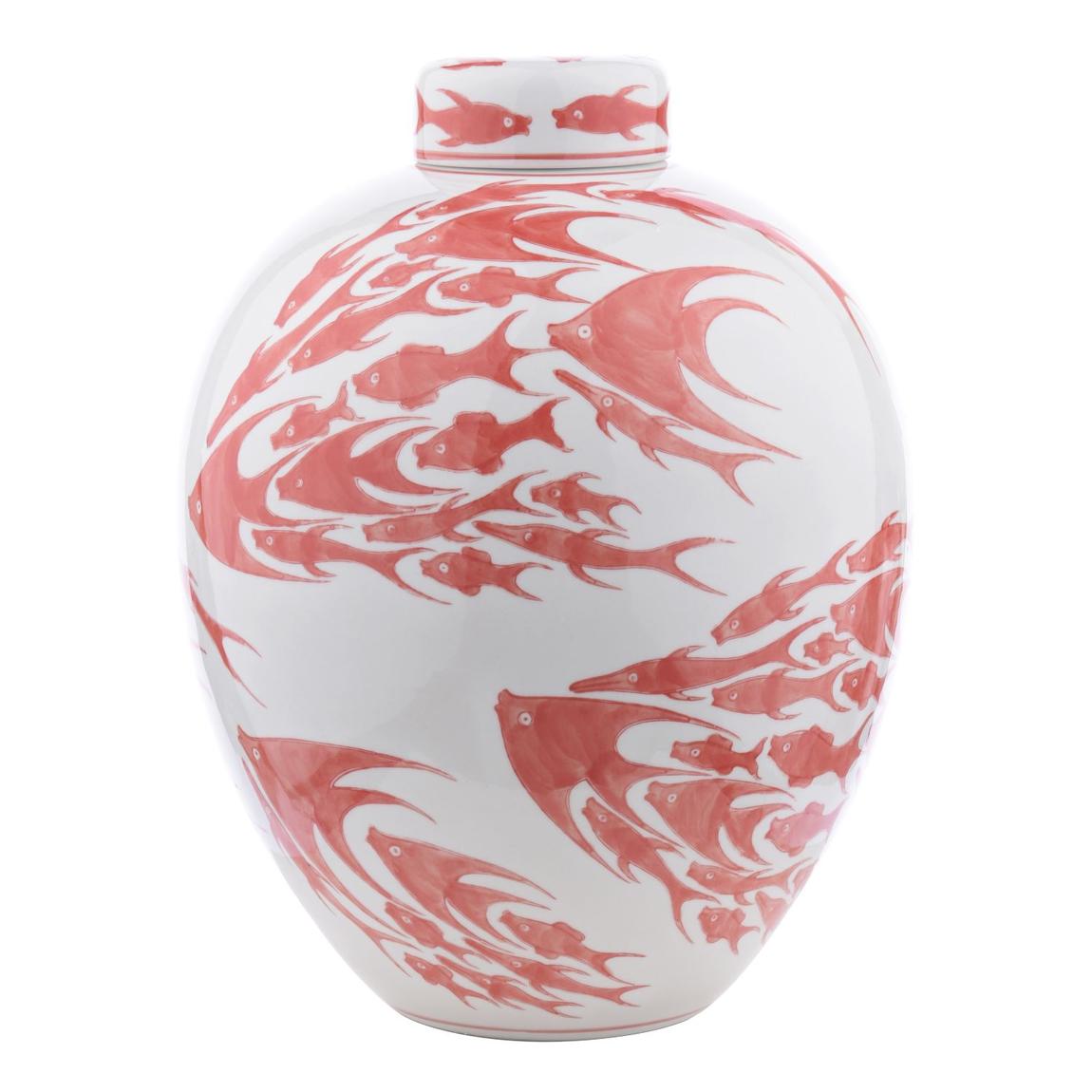 Simone Ceramic Coral & White Fish Pattern Jar With Lid main product photo