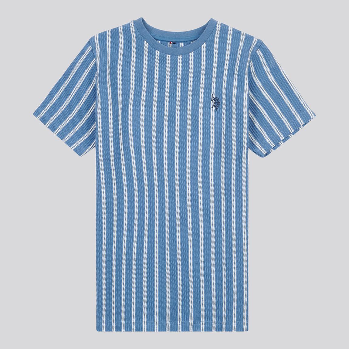 Boy's Blue Vertical Textured Knit T-Shirt main product photo