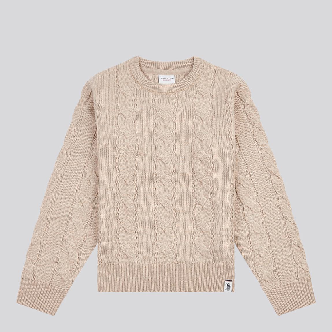 Boy's Oat Cable Knit Crew Jumper main product photo