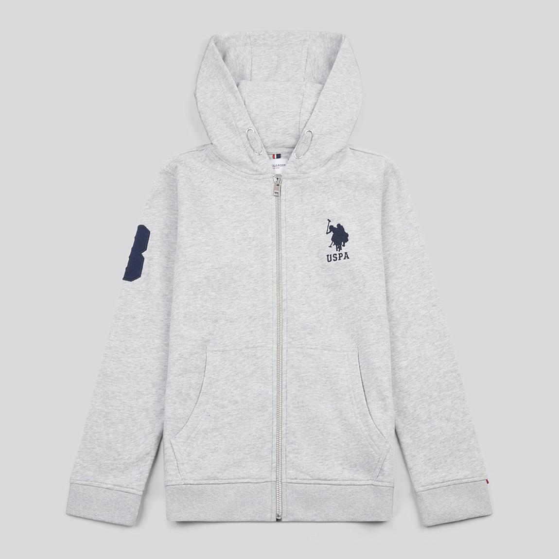 Boy's Grey Player 3 Embroidered Cotton Zip Hoodie main product photo