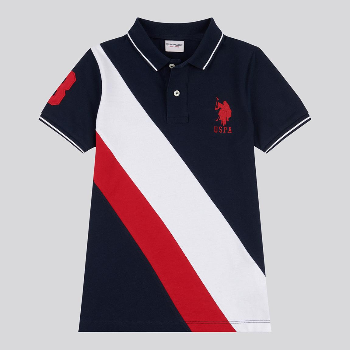 Boy's Navy Sash Player 3 Pique Cotton Polo Shirt main product photo